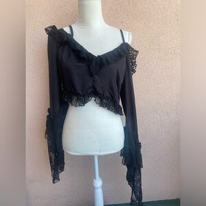 Whimsygoth Kilstar black flared off the shoulder festival top